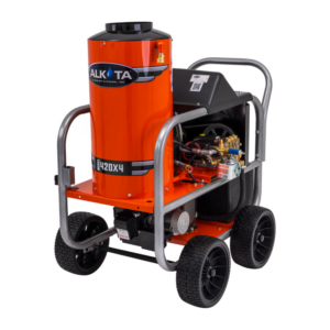 Electric hot water pressure washers on a wheeled cart unit for commercial cleaning